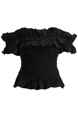 smocked poplin top F7917 BLACK