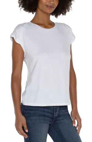 SMOCKED SHOULDER RAGLAN KNIT TOP