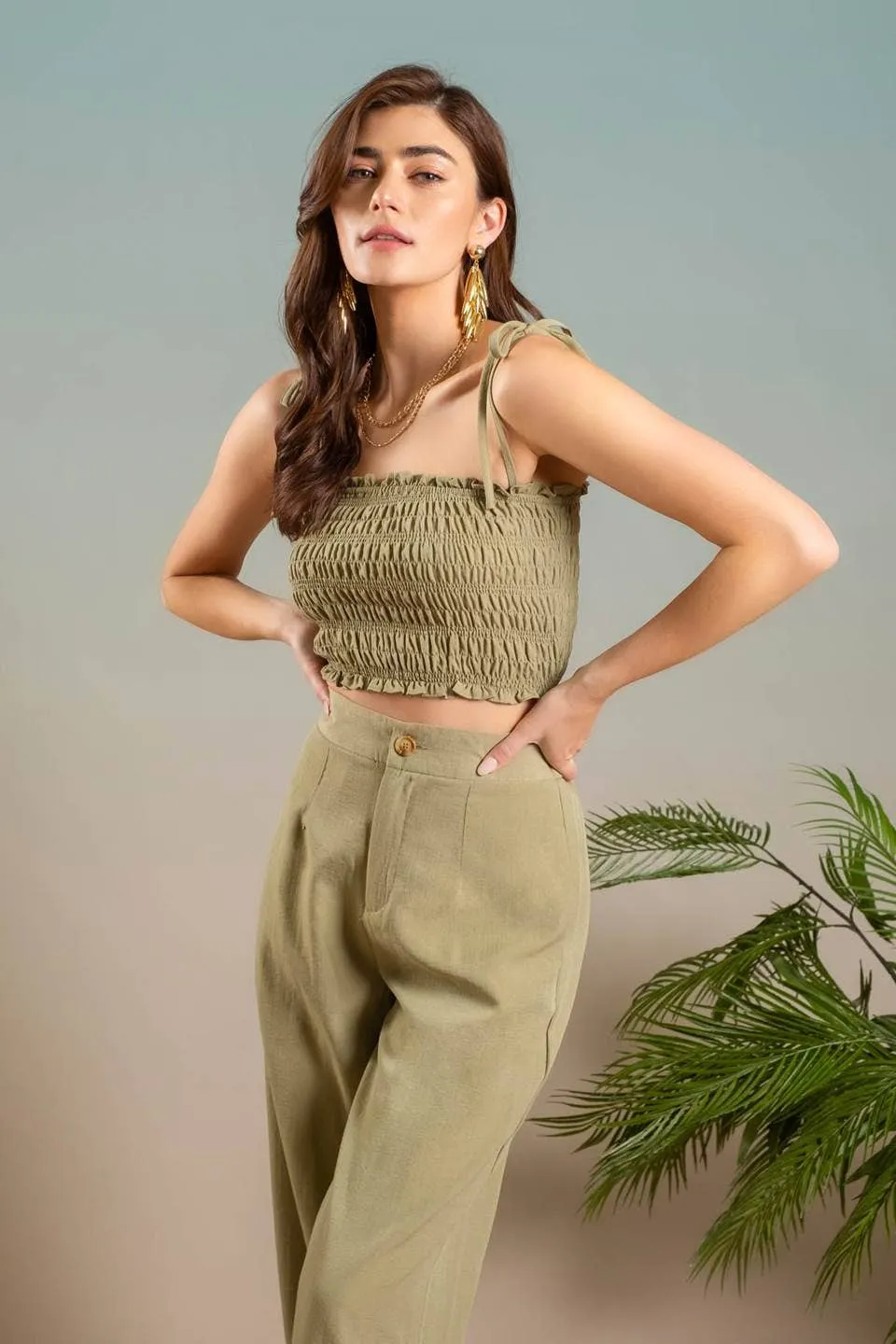 SMOCKED TIE STRAP CROP TOP: ORANGE