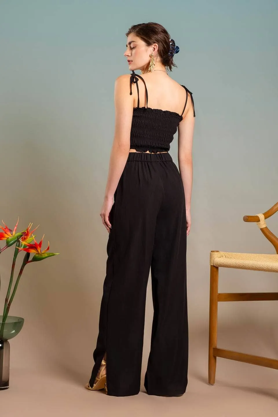 SMOCKED TIE STRAP CROP TOP: ORANGE