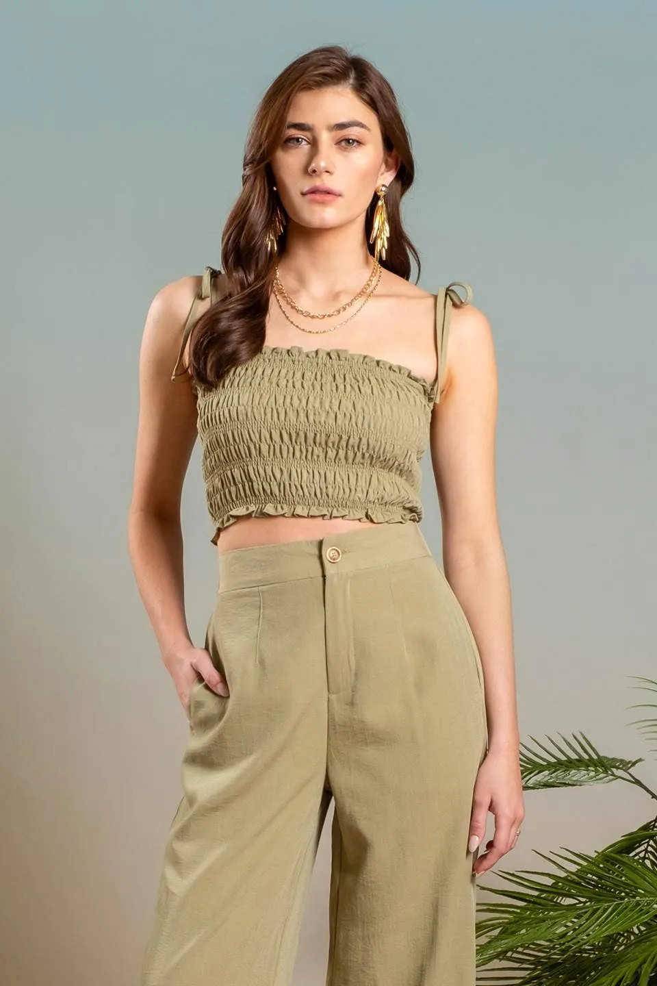 SMOCKED TIE STRAP CROP TOP: ORANGE