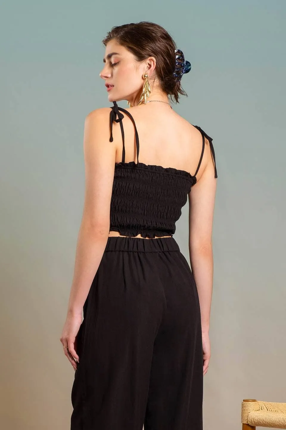 SMOCKED TIE STRAP CROP TOP: ORANGE