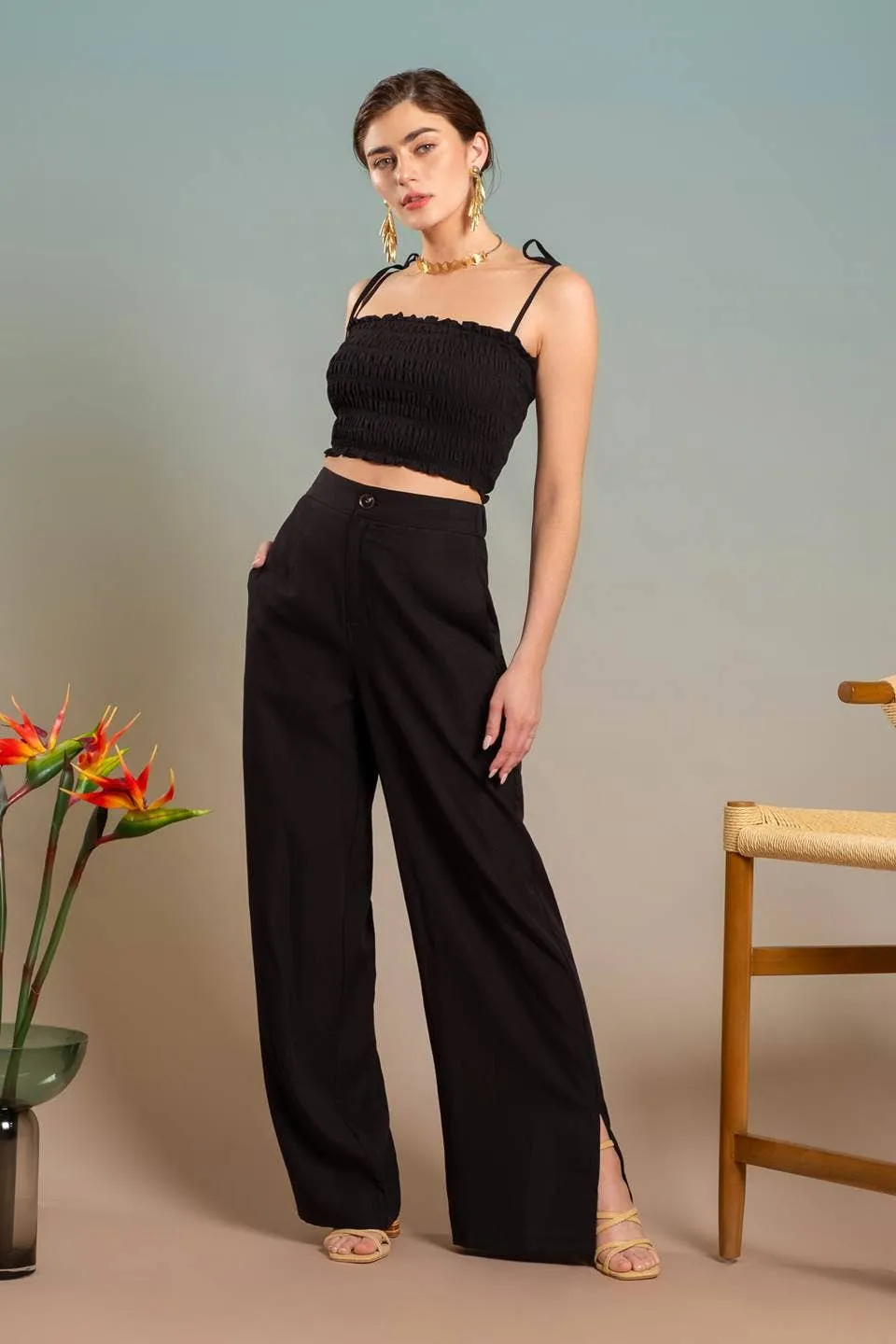 SMOCKED TIE STRAP CROP TOP: ORANGE