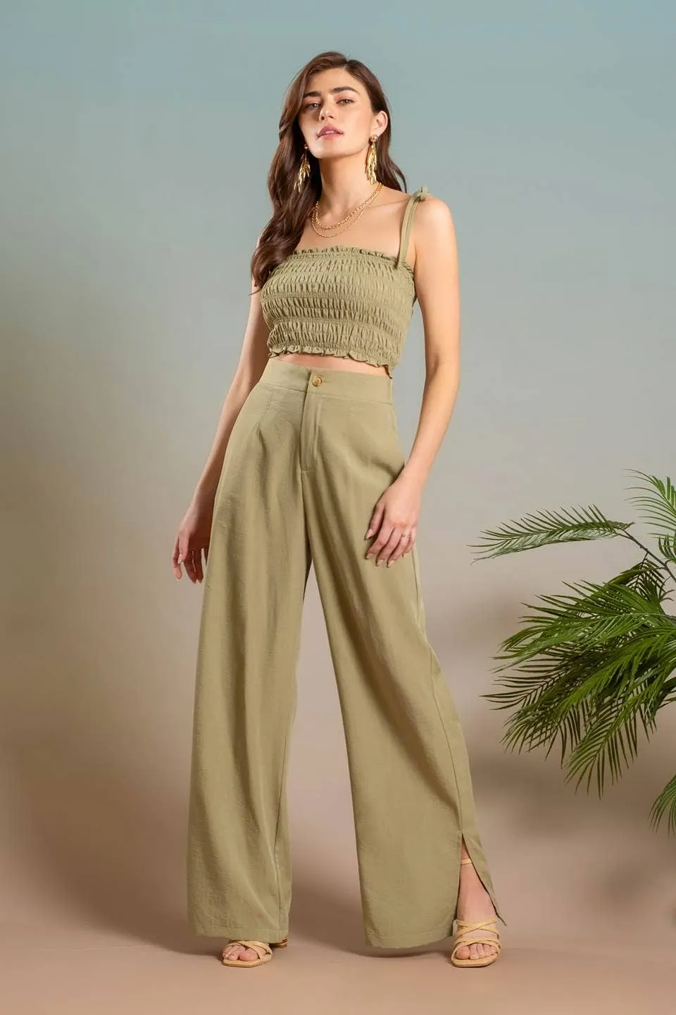 SMOCKED TIE STRAP CROP TOP: ORANGE