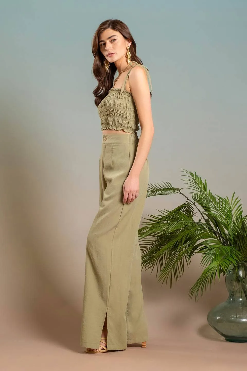 SMOCKED TIE STRAP CROP TOP: ORANGE