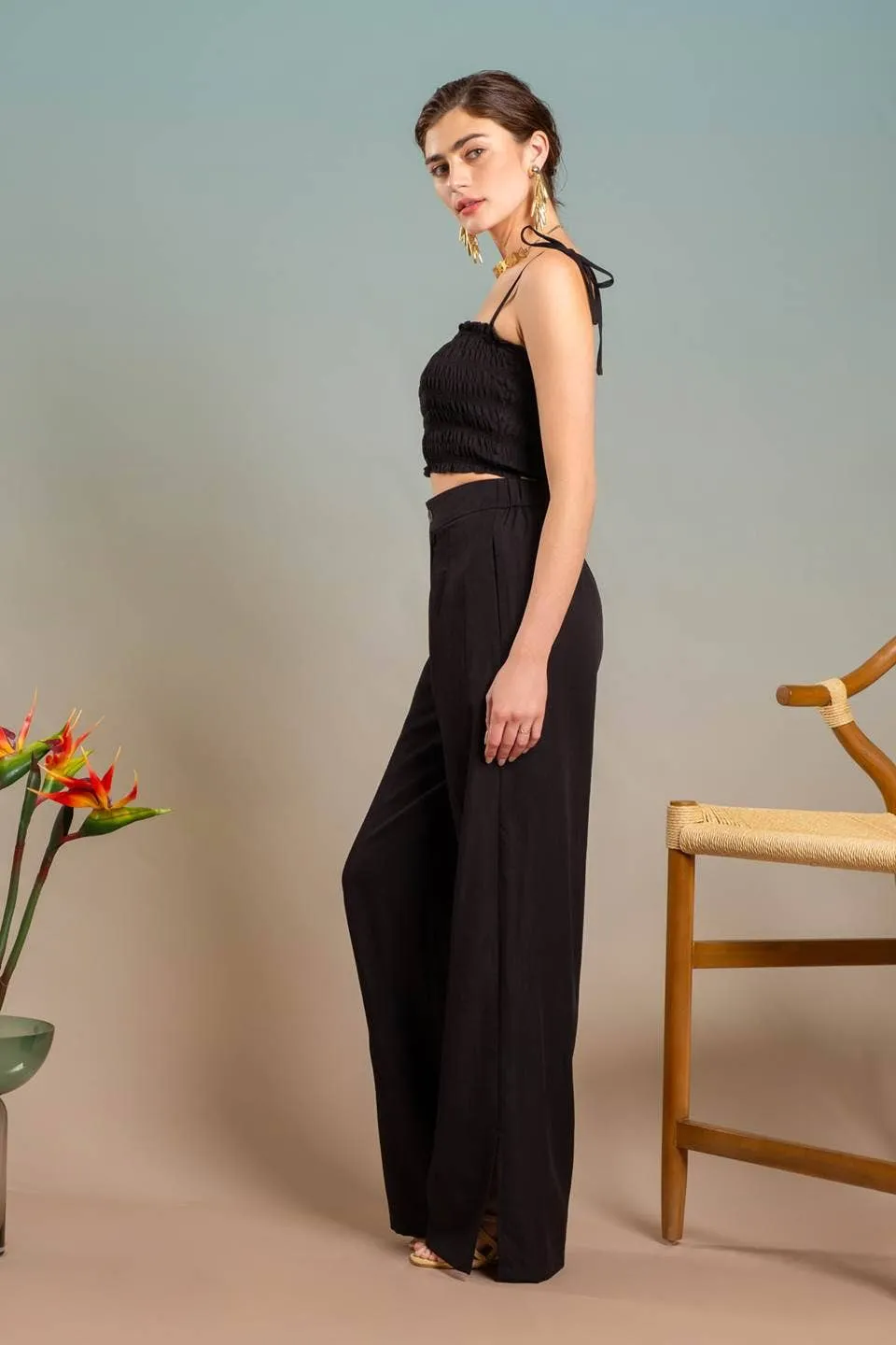 SMOCKED TIE STRAP CROP TOP: ORANGE