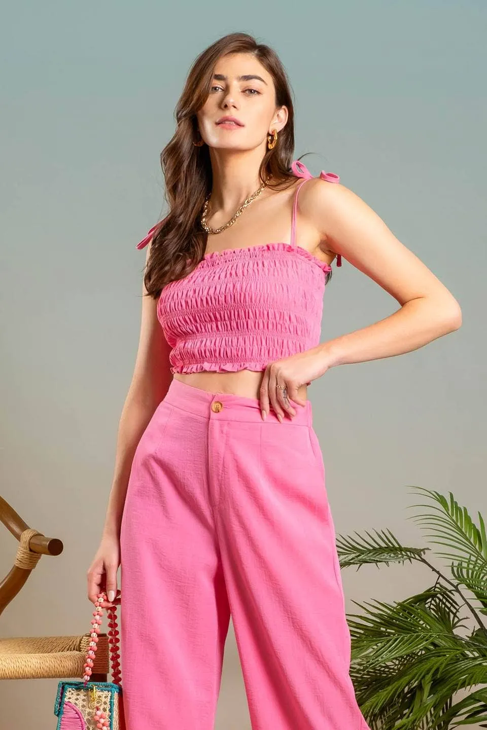 SMOCKED TIE STRAP CROP TOP: ORANGE