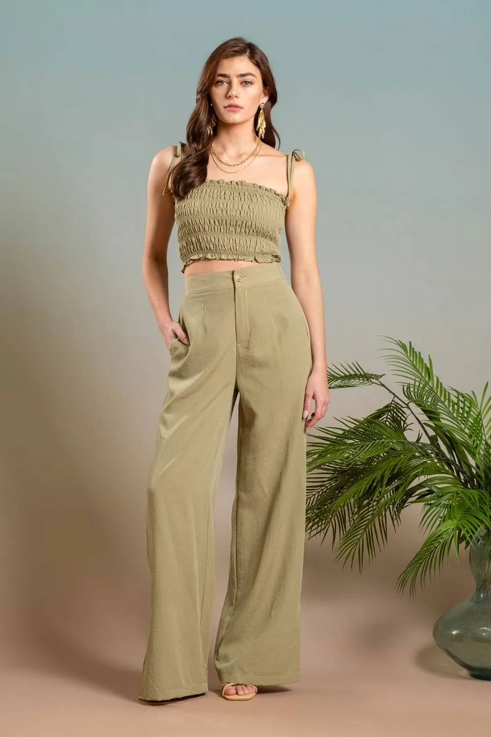 SMOCKED TIE STRAP CROP TOP: ORANGE