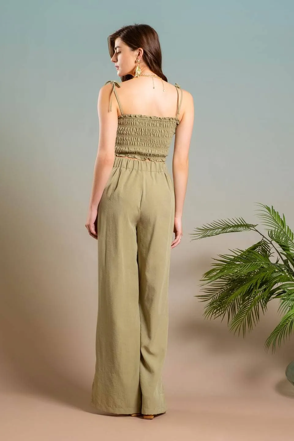 SMOCKED TIE STRAP CROP TOP: ORANGE