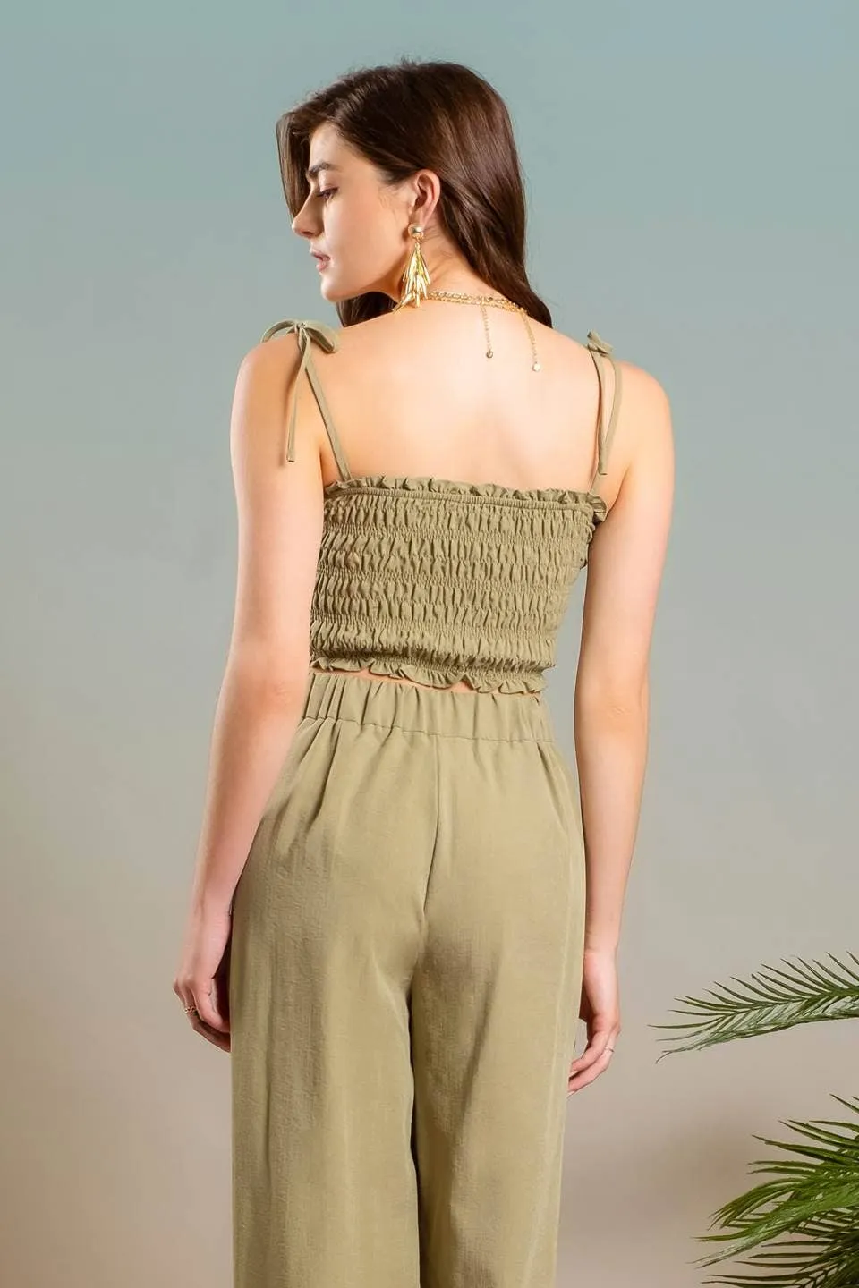 SMOCKED TIE STRAP CROP TOP: ORANGE