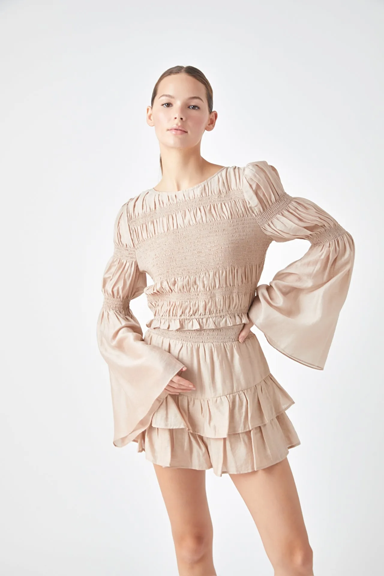Smocked Top with Bell Sleeves