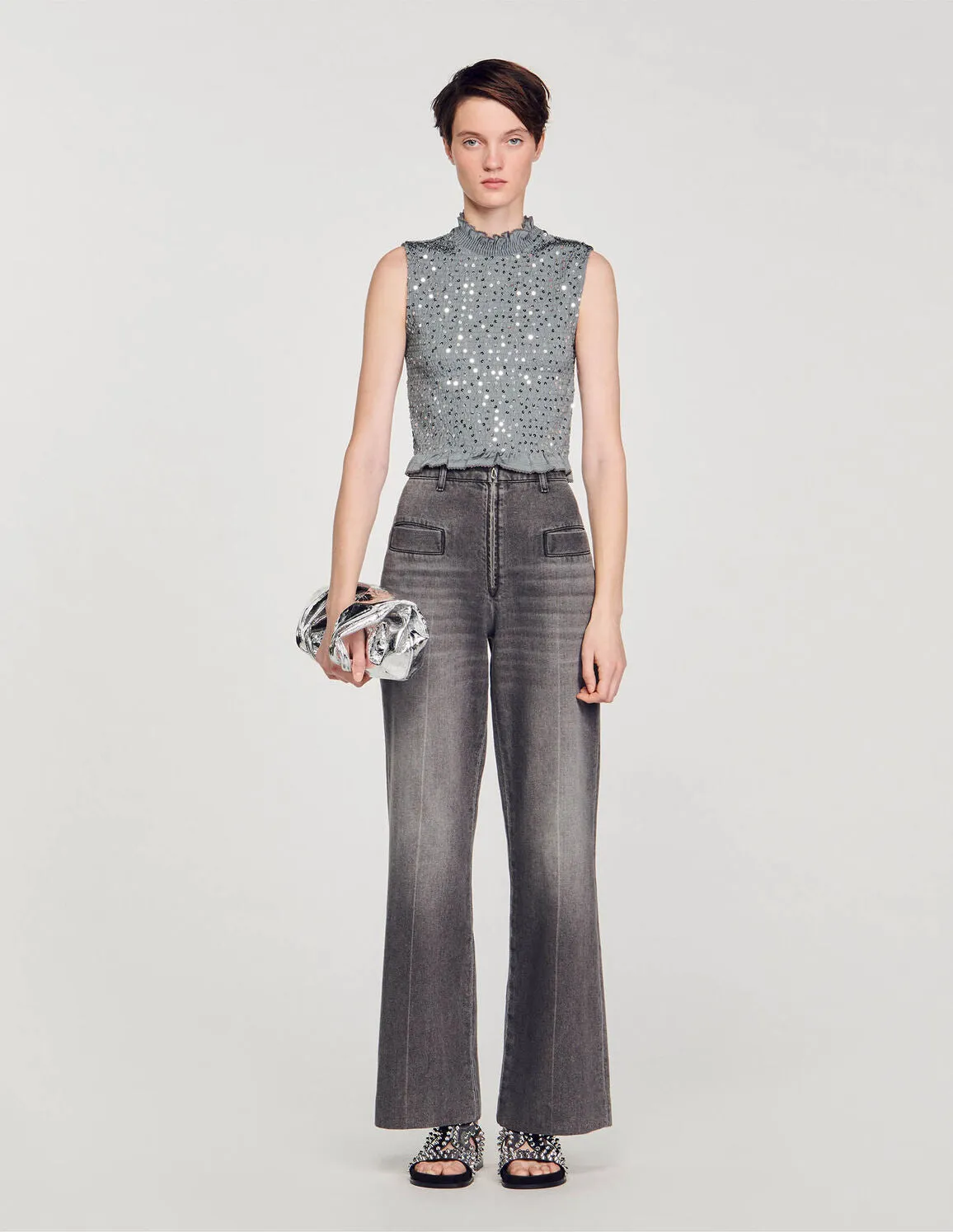 Smocked Top With Sequins