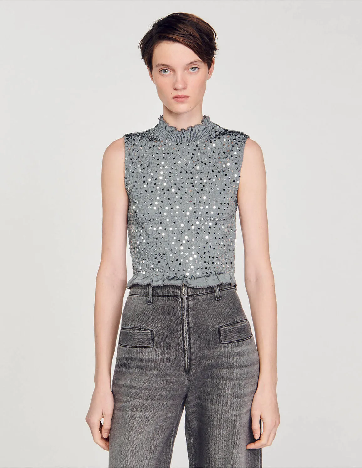 Smocked Top With Sequins