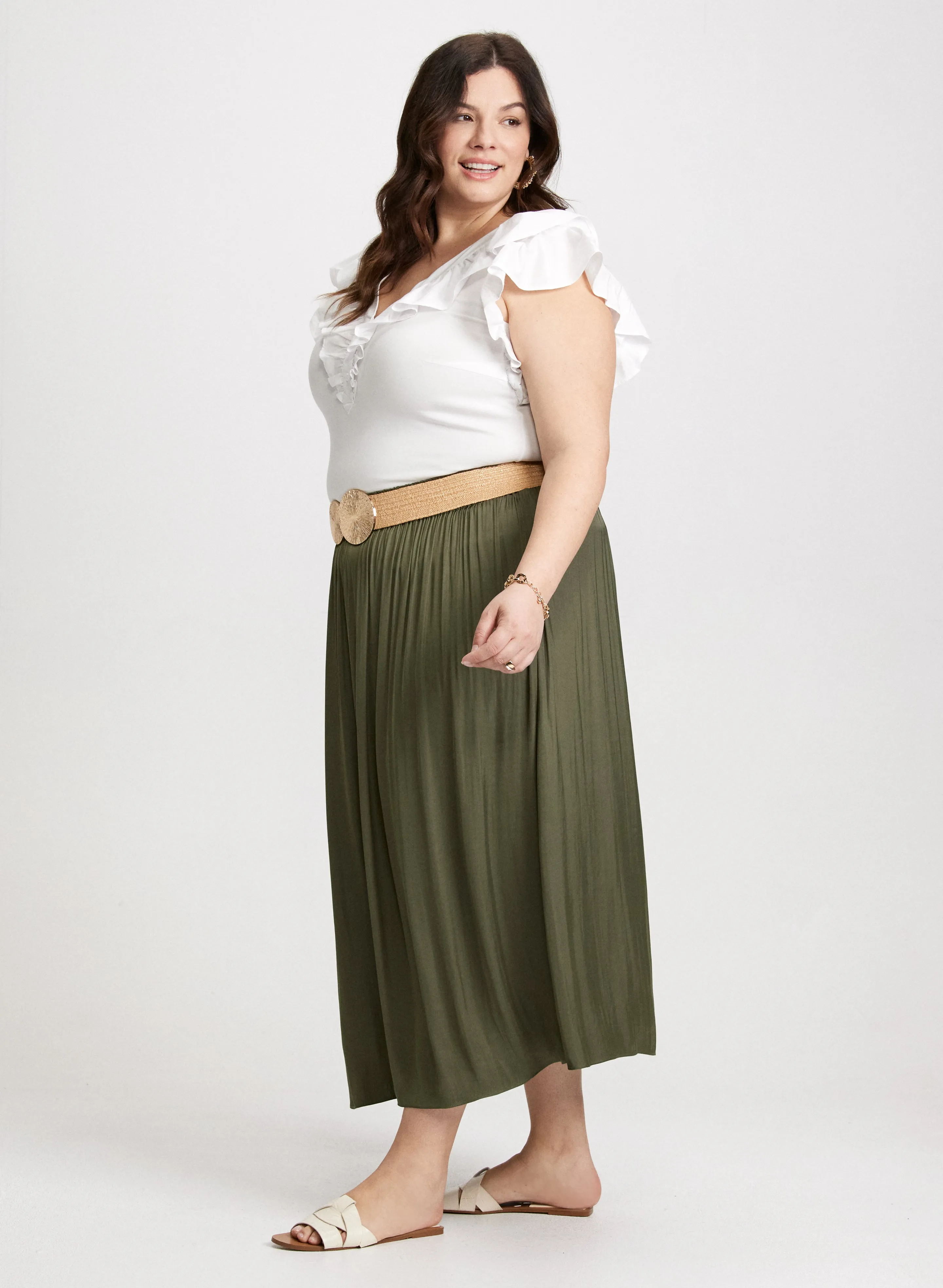 Smocked Waist Satin Maxi Skirt
