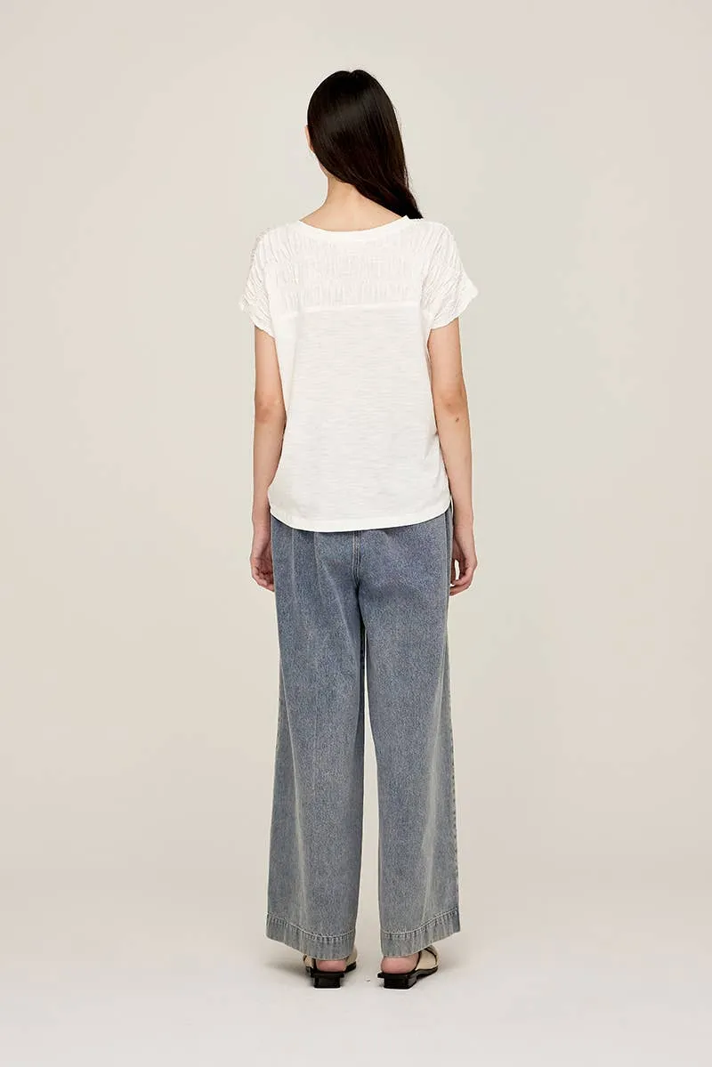 SMOCKED YOKE TEE
