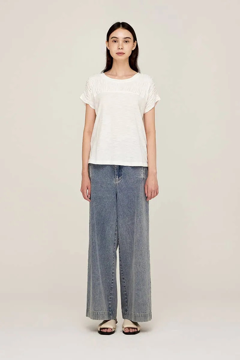 SMOCKED YOKE TEE