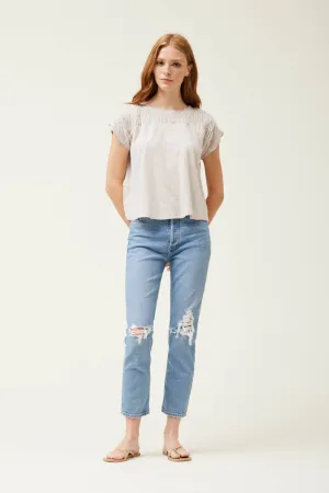 SMOCKED YOKE TEE