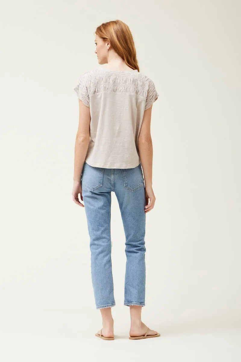 SMOCKED YOKE TEE