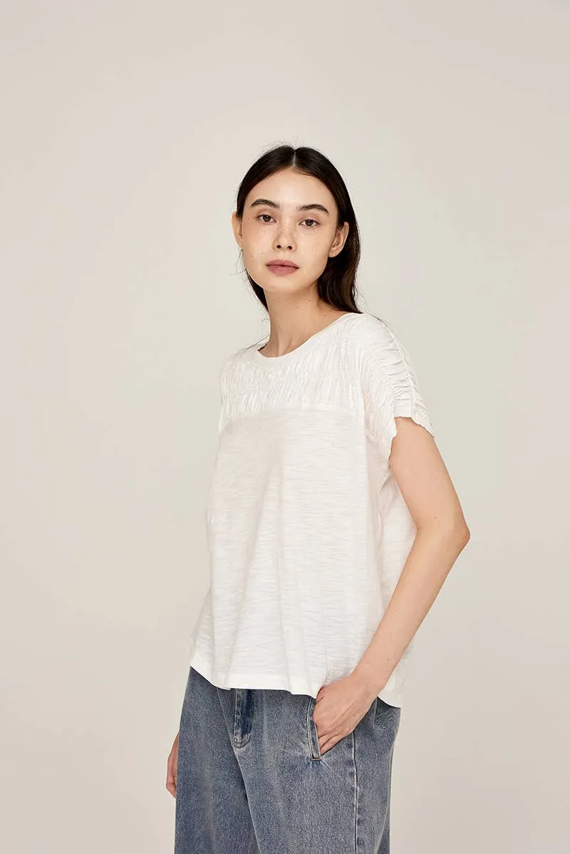 SMOCKED YOKE TEE