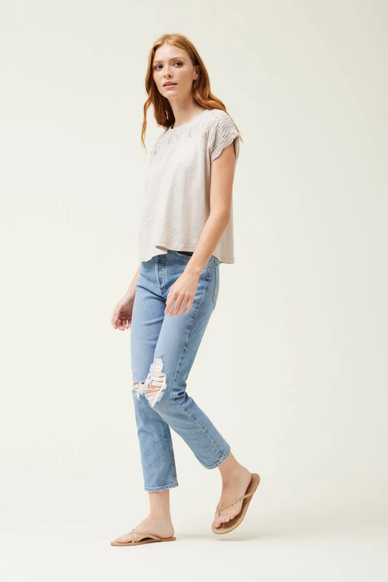SMOCKED YOKE TEE