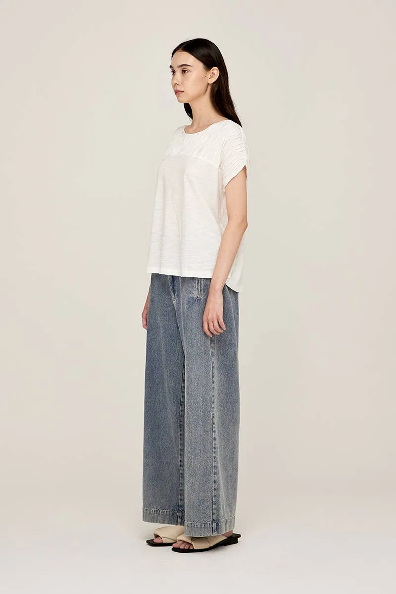 SMOCKED YOKE TEE
