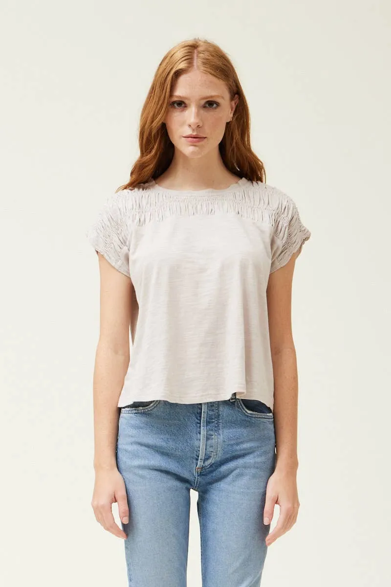 SMOCKED YOKE TEE