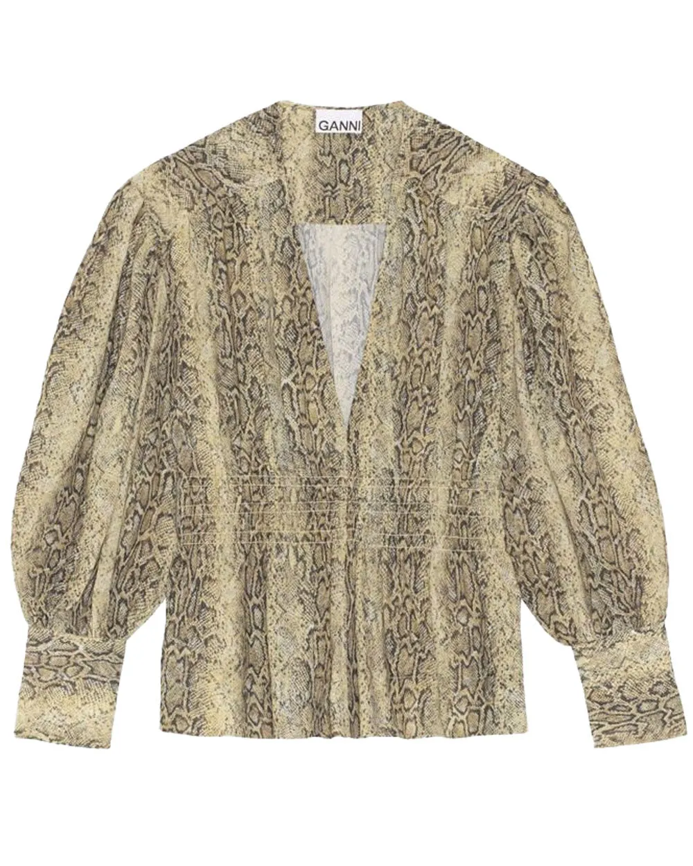 Snake Starfish Printed Crepe Smocked Blouse
