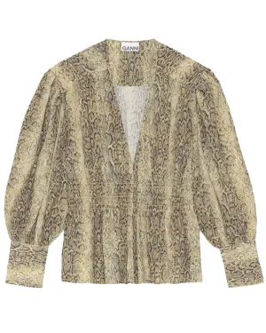 Snake Starfish Printed Crepe Smocked Blouse