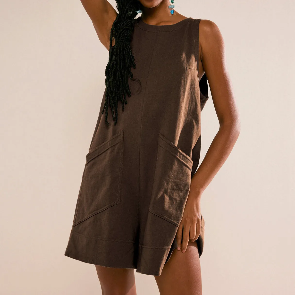 Solid Color Loose Jumpsuit With Pockets Straight Cargo Shorts Overall Pants Beach