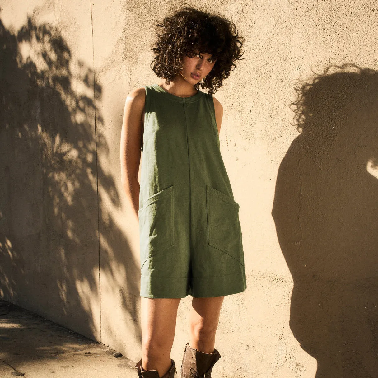 Solid Color Loose Jumpsuit With Pockets Straight Cargo Shorts Overall Pants Beach