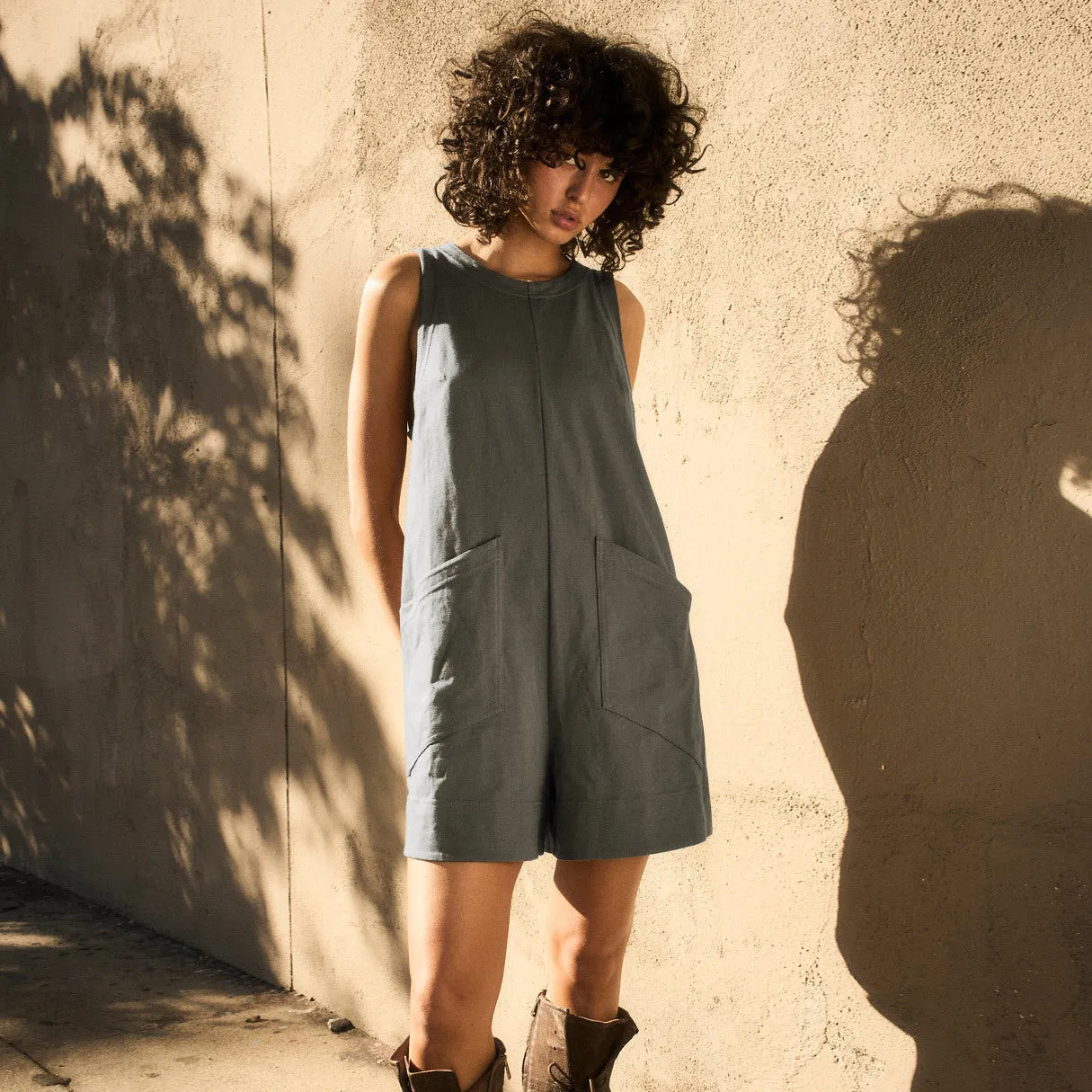 Solid Color Loose Jumpsuit With Pockets Straight Cargo Shorts Overall Pants Beach