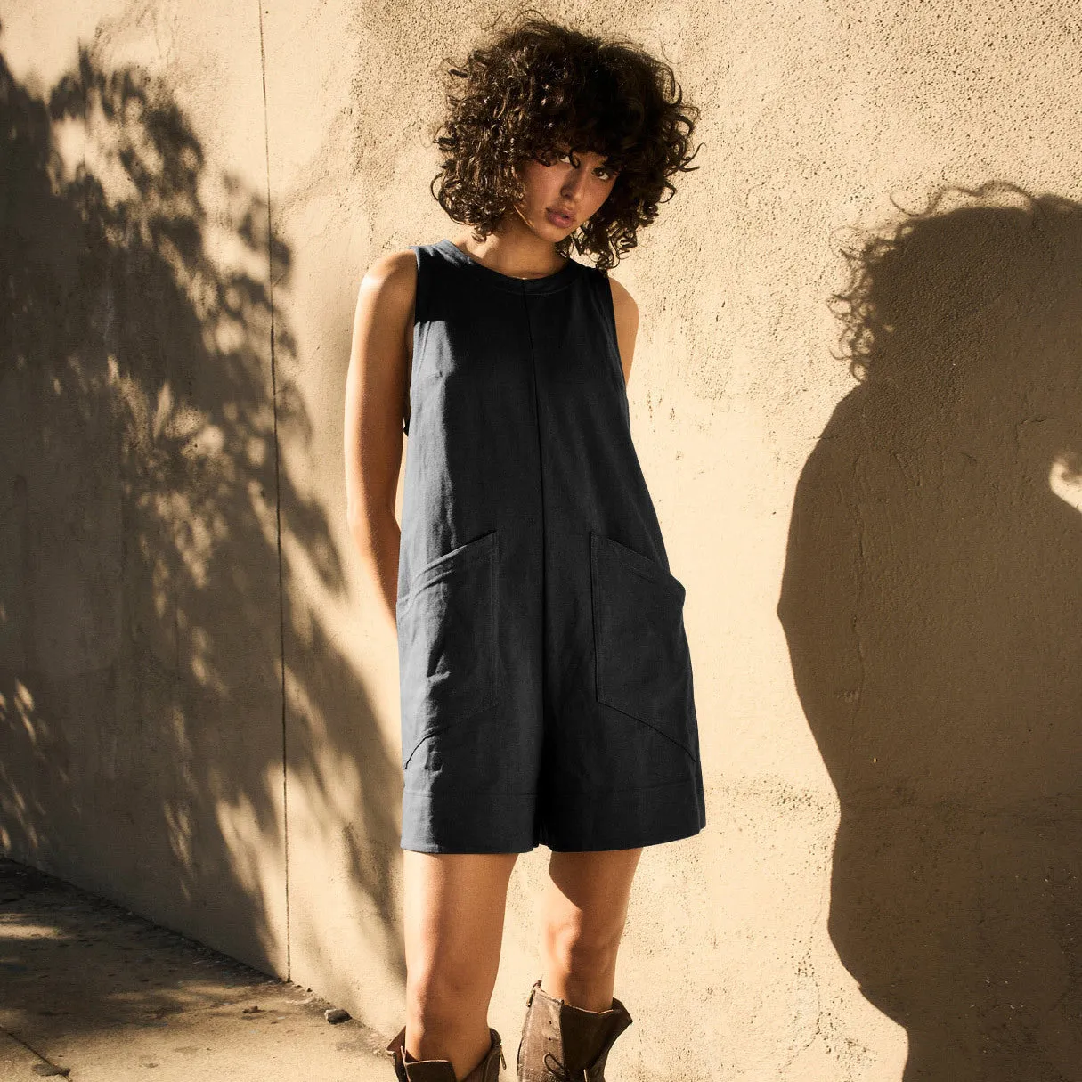 Solid Color Loose Jumpsuit With Pockets Straight Cargo Shorts Overall Pants Beach