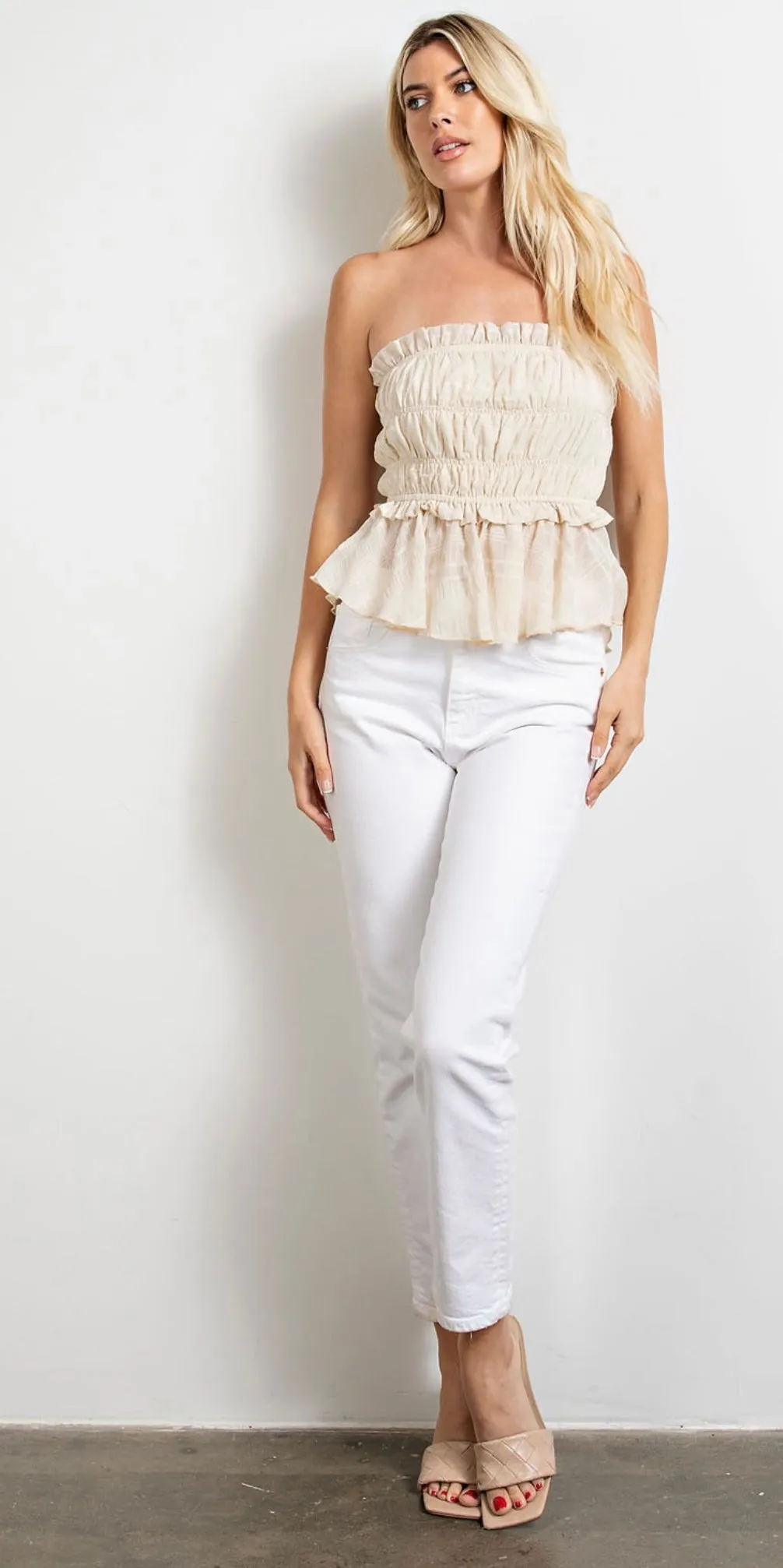Strapless ADVANTAGE Smocked Peplum Top