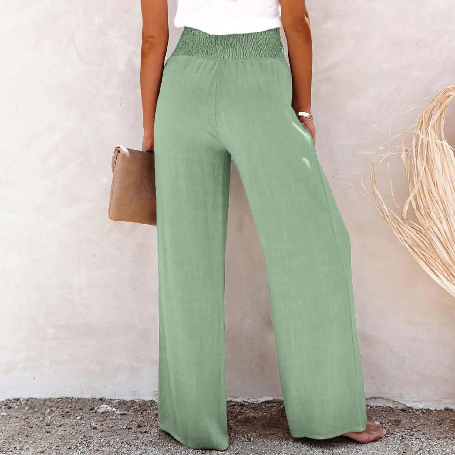 Striped Linen Blend Pants for Women Linen Pants for Women Flowy Wide Leg High Waisted Palazzo Beach Pants Summer