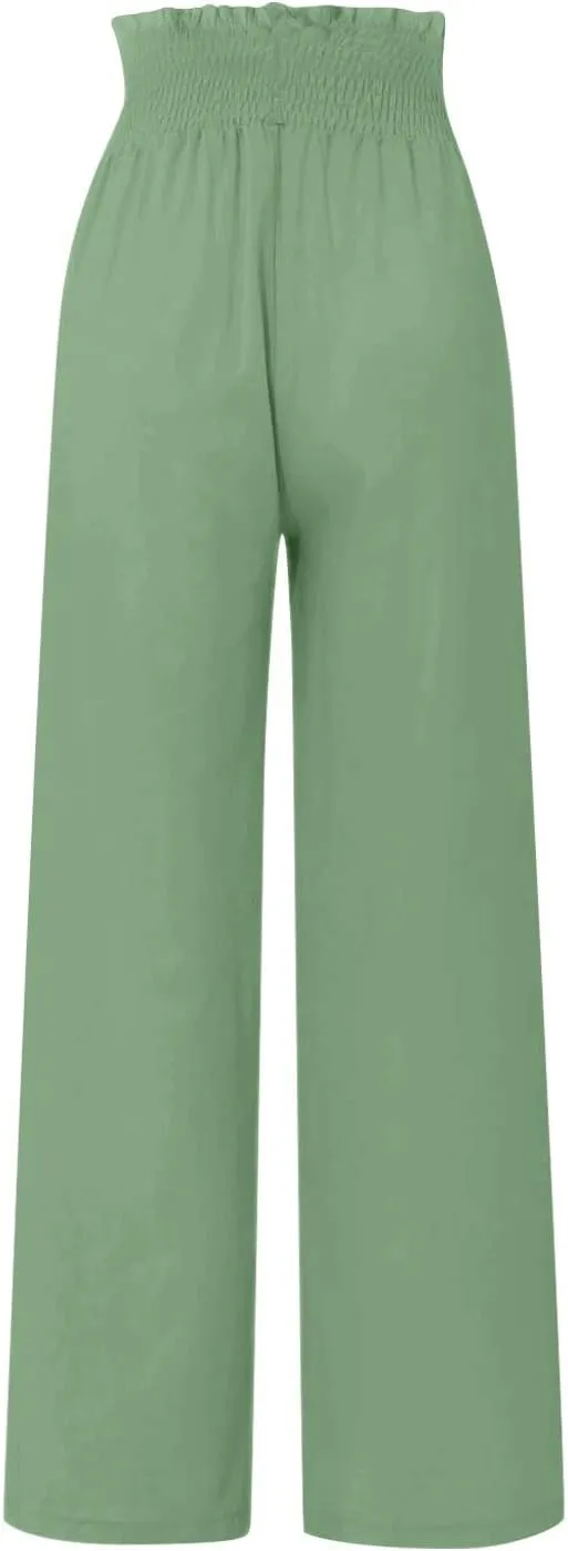 Striped Linen Blend Pants for Women Linen Pants for Women Flowy Wide Leg High Waisted Palazzo Beach Pants Summer