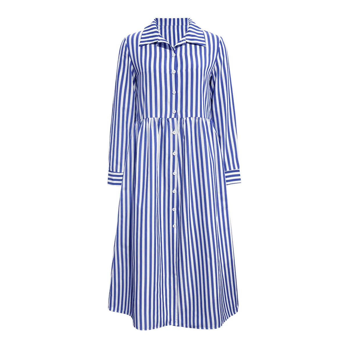 Striped Long Sleeve Button-up Maxi Dresses Wholesale Womens Clothing N3824082300036