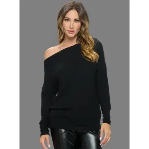 The Michelle Black Off The Shoulder Cozy Top