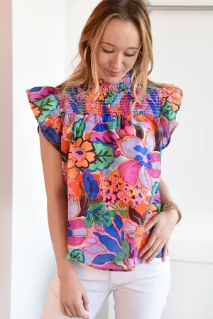 THML SMOCKED FLORAL TOP