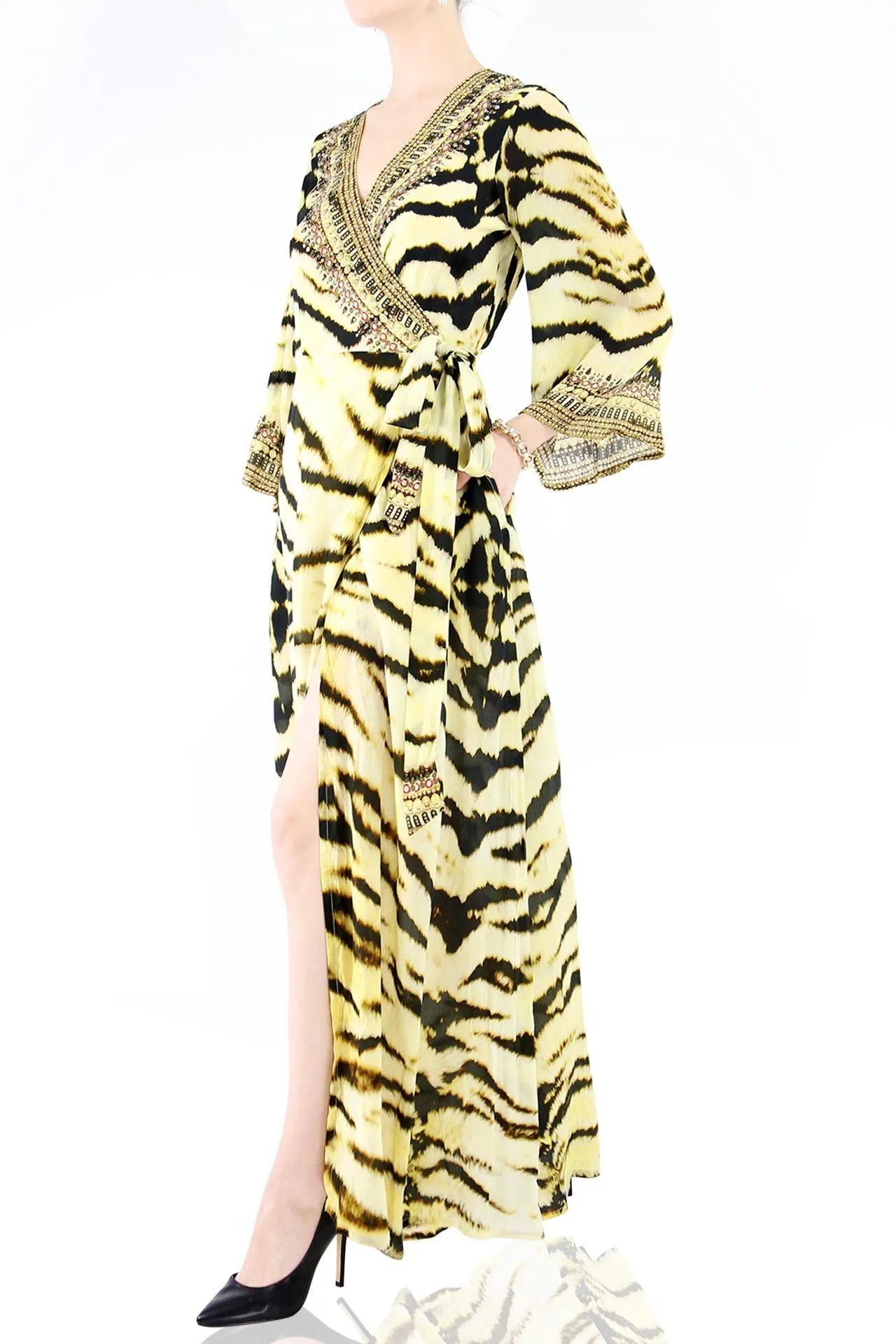 Tiger Print Wrap Front Maxi Dress