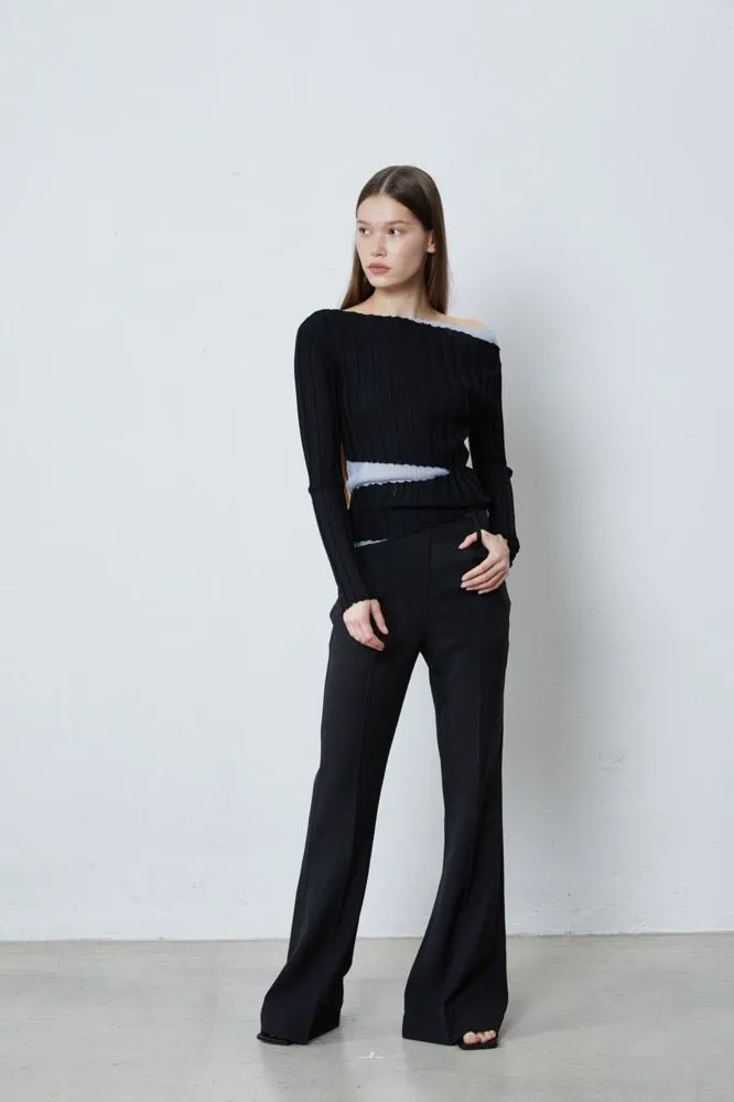 Two-piece Set of Off-shoulder Sweater Tops in black