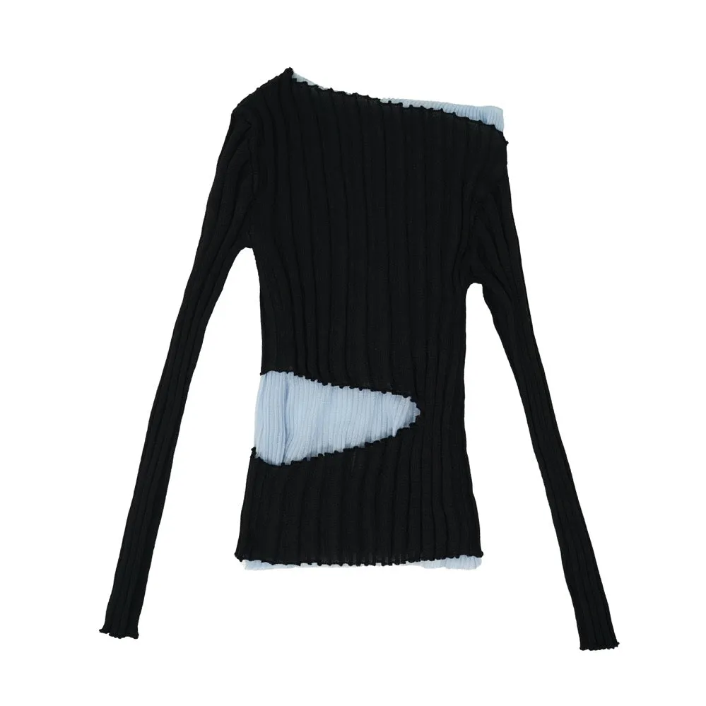 Two-piece Set of Off-shoulder Sweater Tops in black
