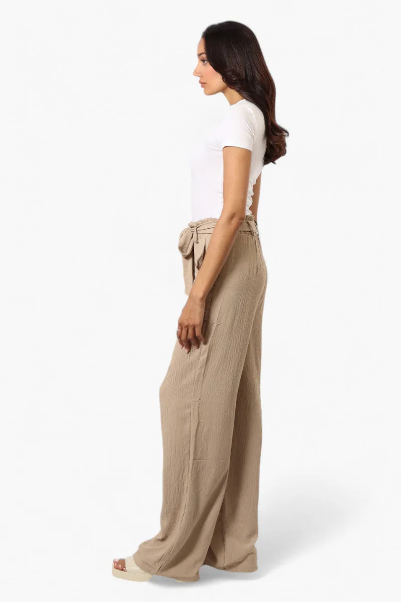 Urbanology Solid Belted Palazzo Pants - Beige