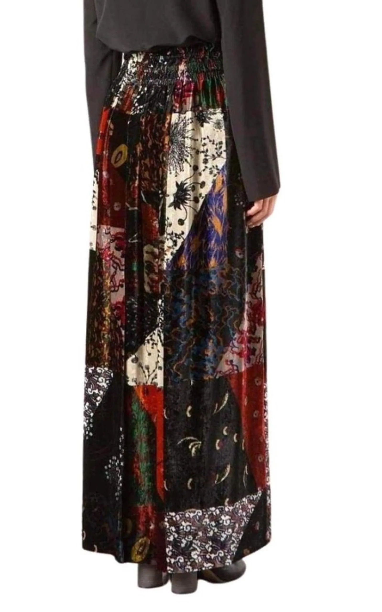 Velvet Patchwork Silk Blend Maxi Skirt