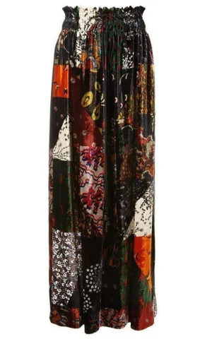 Velvet Patchwork Silk Blend Maxi Skirt