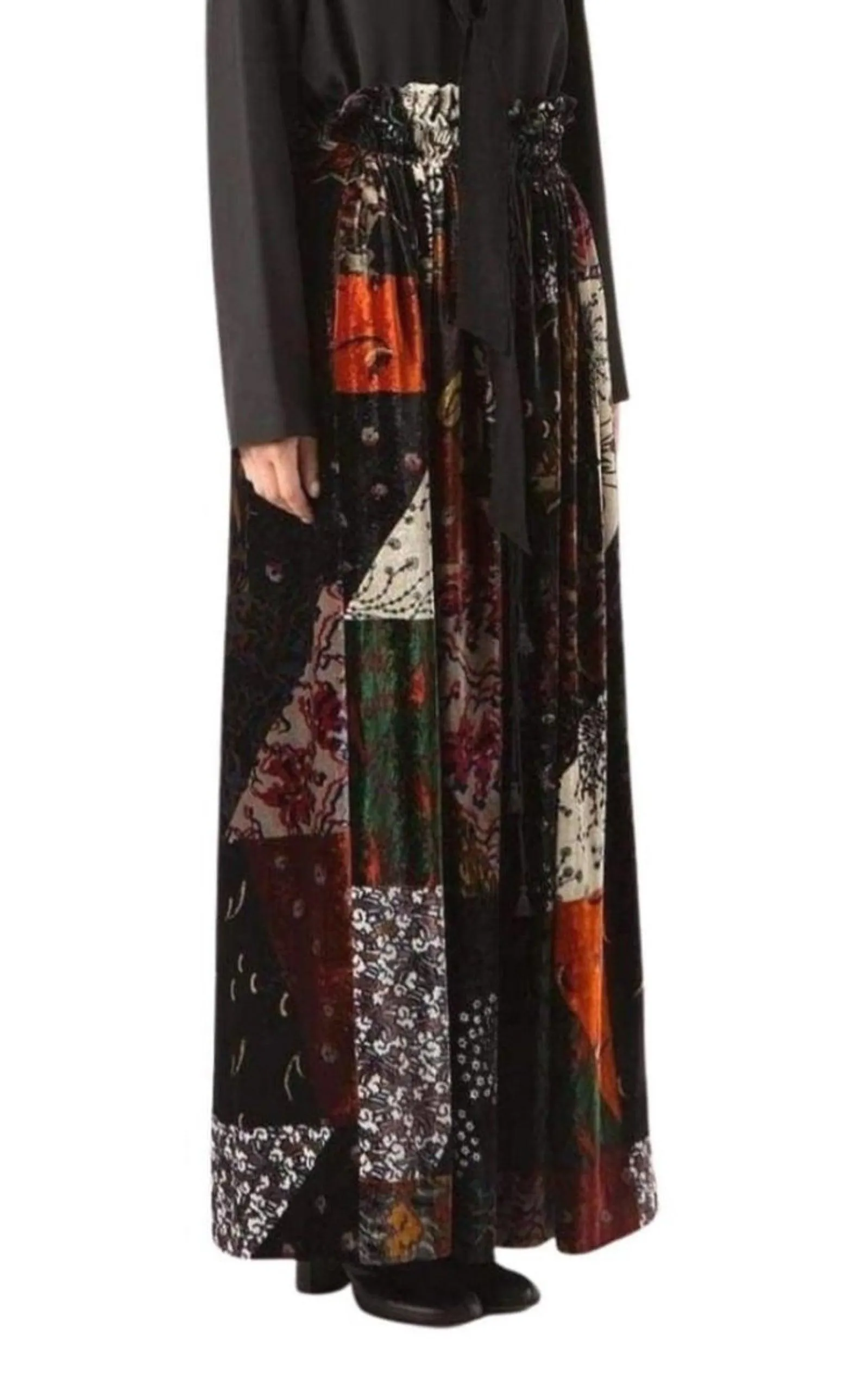 Velvet Patchwork Silk Blend Maxi Skirt