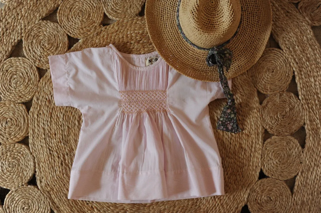 Vera Smocked Top Pale Pink stripes