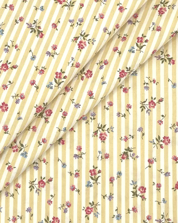 Victoriana Yellow Floral Stripe | Cotton Fabric