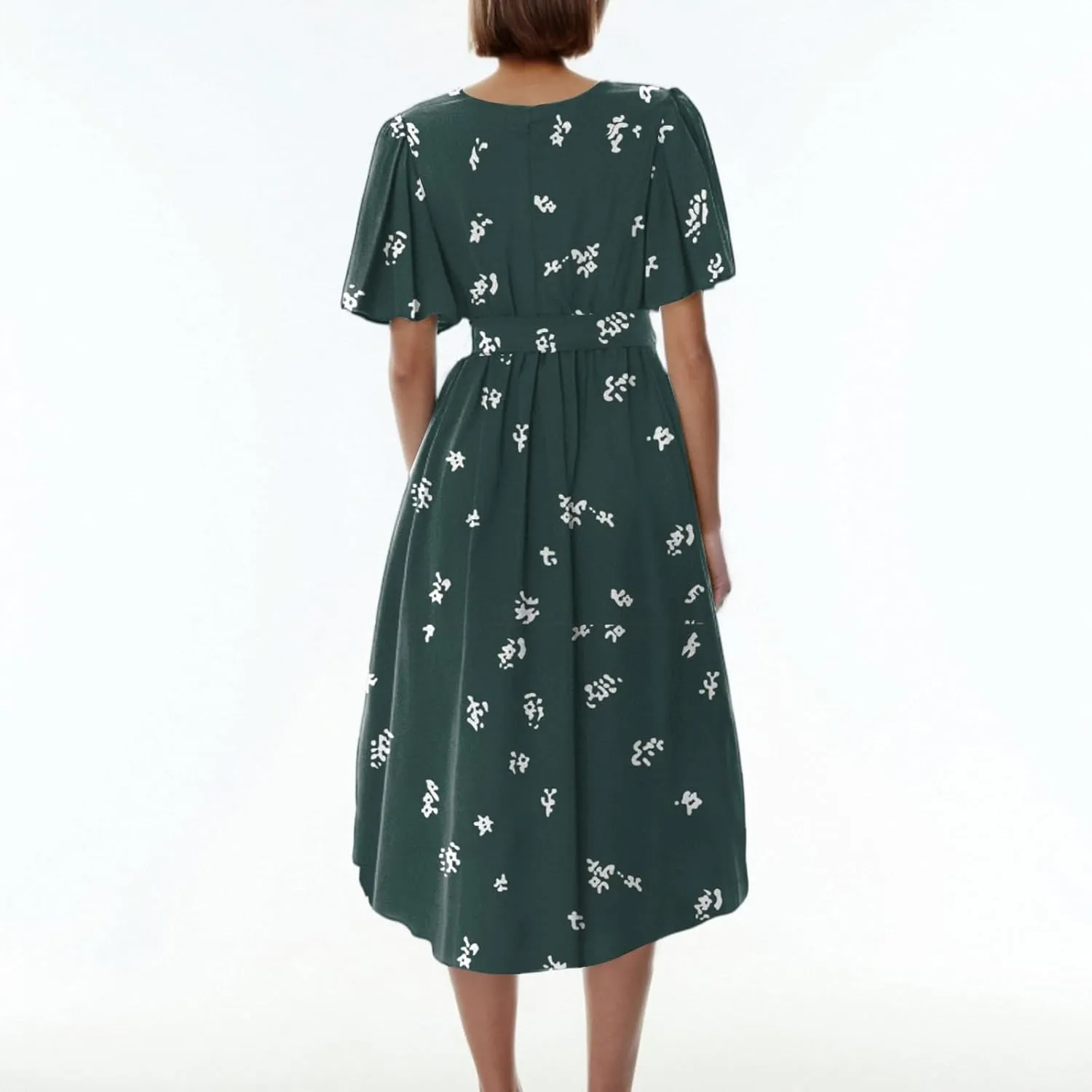 Wedding Guest Dresses for Women,Floral Chiffon Spring Summer Sexy Dresses Cocktail Womens Midi Dress Wrap Flowy
