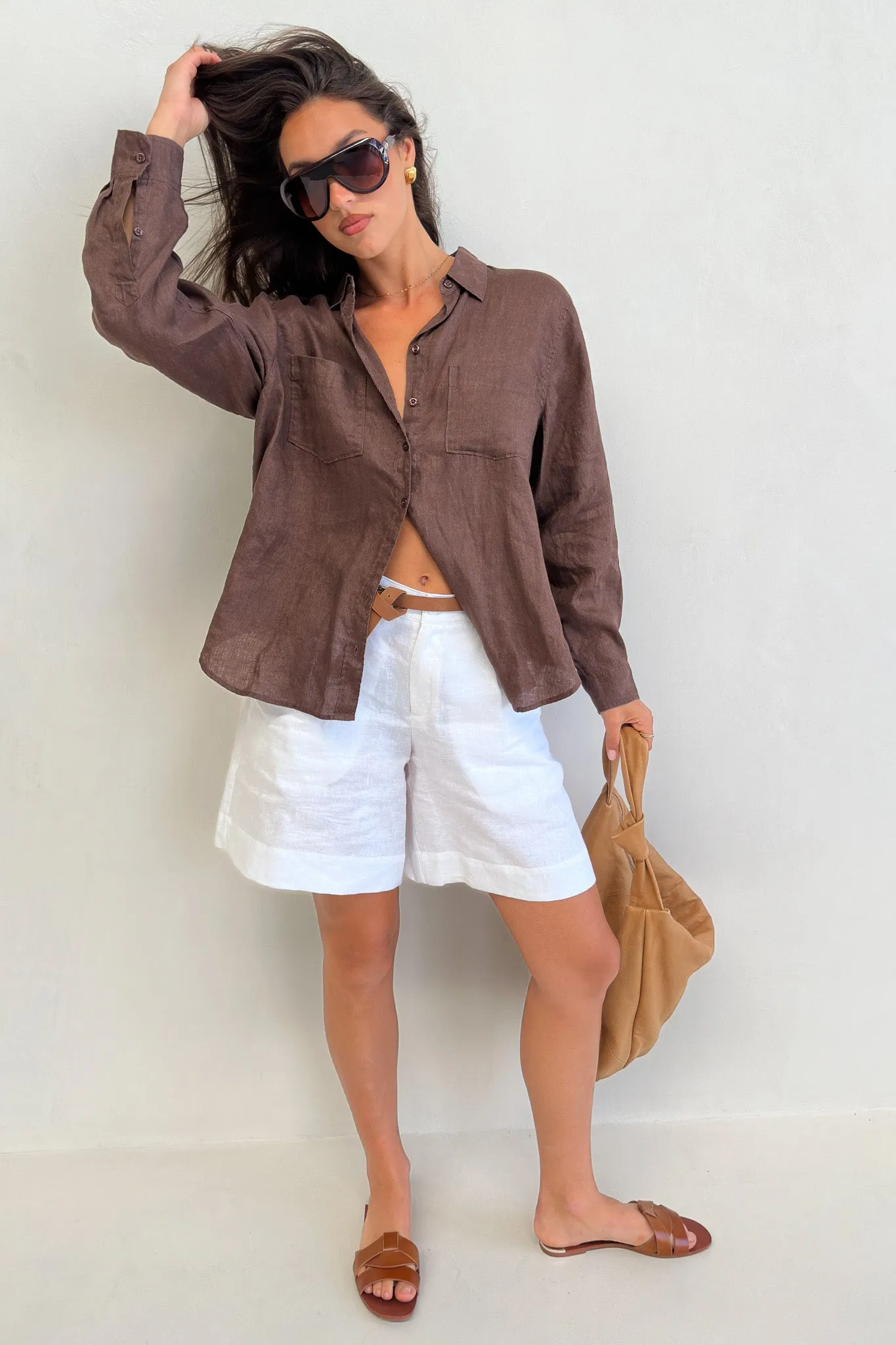 White Tailored Linen Short