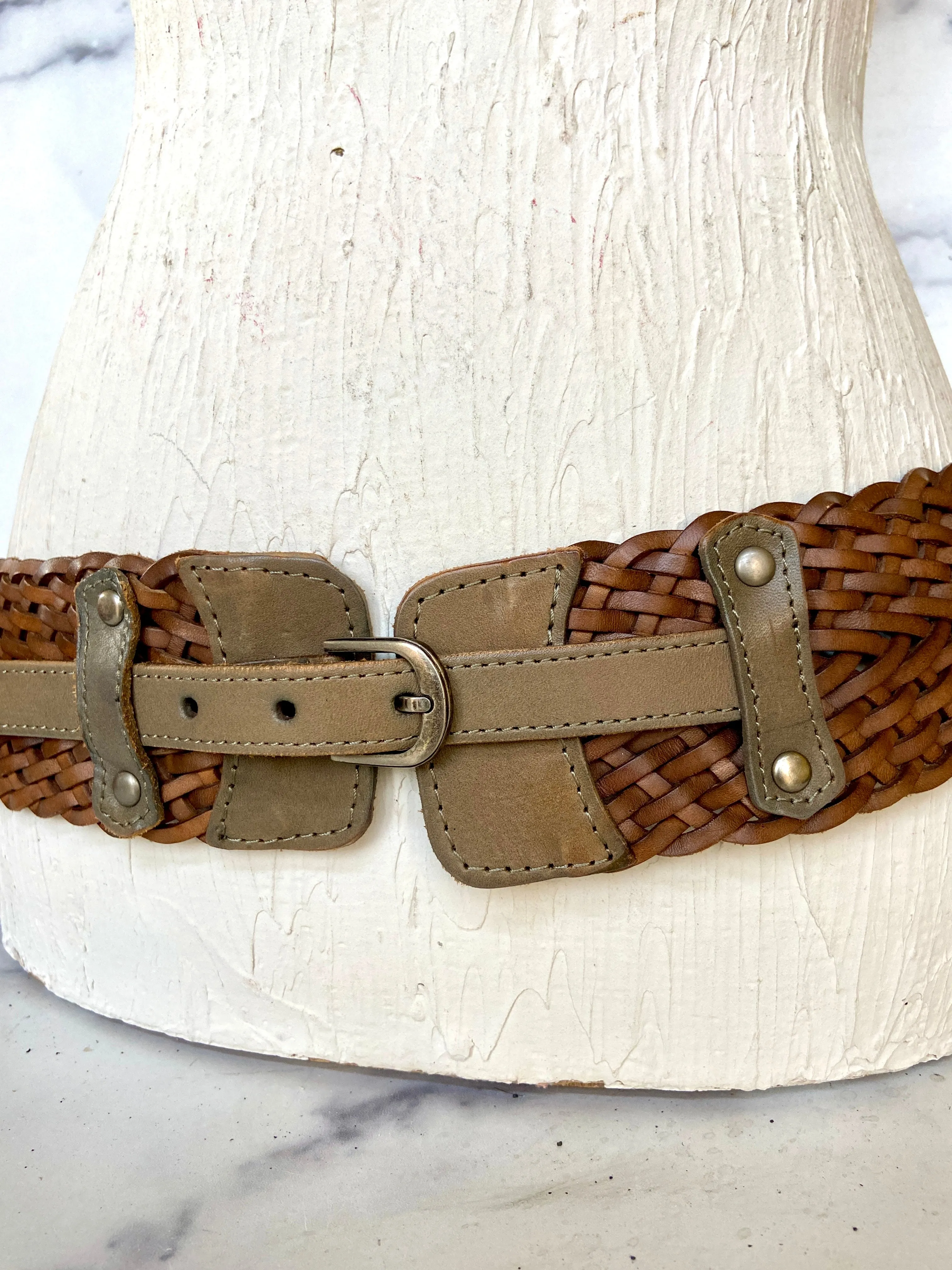 Wide brown woven belt